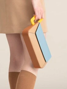 手扣颜色随机，几何缝线，新款时尚女包，百搭，简约小方形腋下包，小众设计，单肩包，晚宴信封包，手提包，非常适合晚宴，时尚街拍，日常出行 - 彩色 - 查看 8