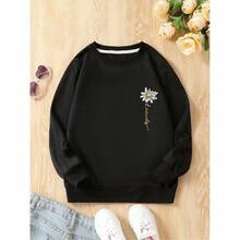 Women's Round Neck Sweatshirt With Flower Print - 黑色 - 查看 1