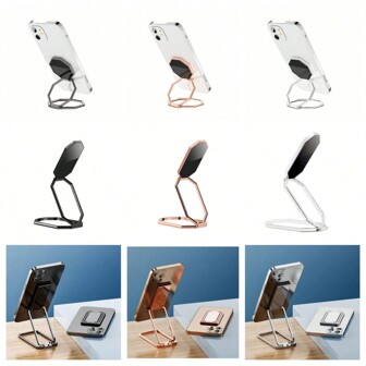 Foldable Invisible Adhesive Phone Holder Zinc Alloy Metal Magnetic Car Mount Desktop Slouchy Bracket Compatible With IPhone, Android Phone, Gift For Birthday, Family, Friends Finger Ring Holder, Phone Grip, Phone Accessories