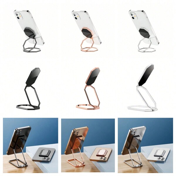 Foldable Invisible Adhesive Phone Holder Zinc Alloy Metal Magnetic Car Mount Desktop Slouchy Bracket Compatible With IPhone, Android Phone, Gift For Birthday, Family, Friends Finger Ring Holder, Phone Grip, Phone Accessories