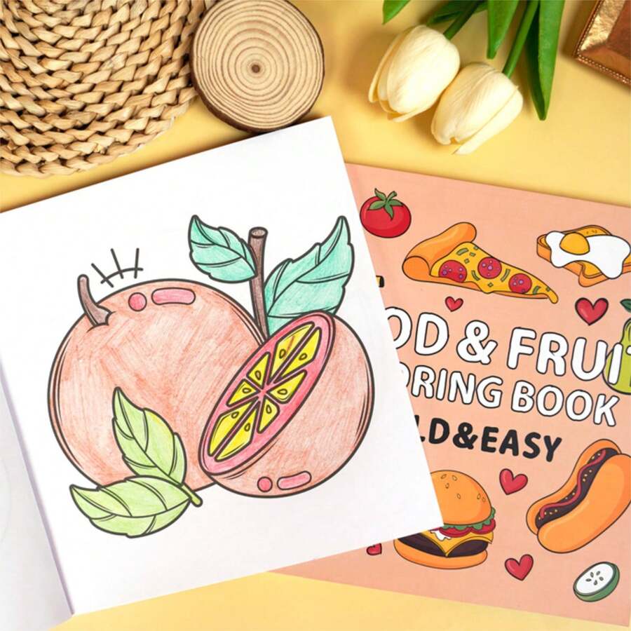 40页食物水果涂色书：包含各种食物、饮料、甜点和水果（色彩鲜艳，易于涂色），卡通涂鸦涂色页，缓解压力，培养创造力，适合4岁以上儿童，食物饮料和甜点涂色书，生日礼物，节日礼物，返校礼物，美食创意涂色书，学生礼物，男孩礼物，女孩礼物