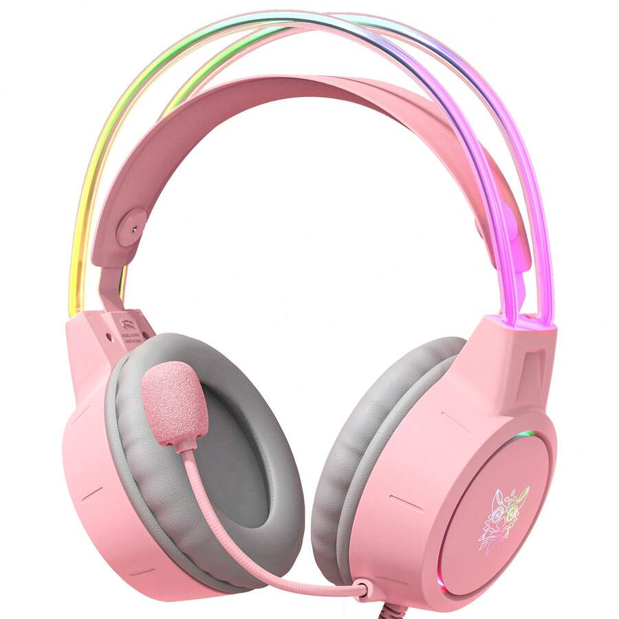 Onikuma X15 PRO RGB Gaming Headphones - Pink - View 1