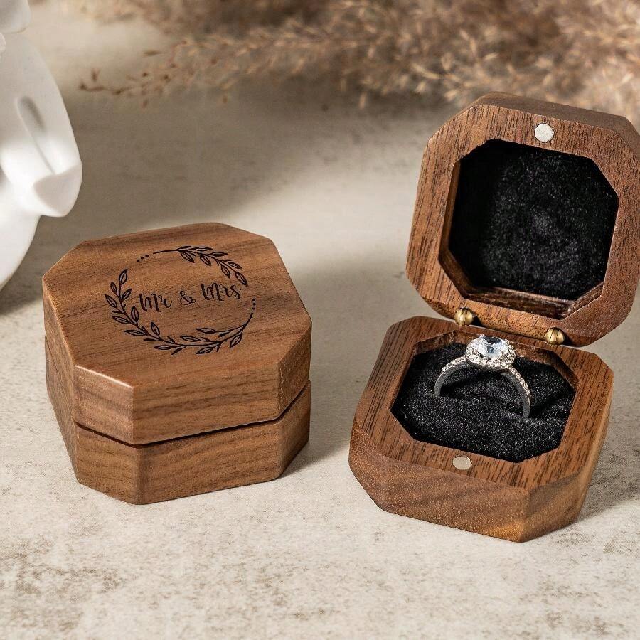 "Mr & Mrs" Personalised Wooden Rings, Wedding Boxes, Jewellery Boxes, Weddings, Personalised Birthday Party Boxes. - No.12 Brown - View 1
