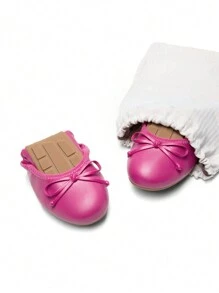 Women Hot Pink Bow Knot Flats Slip On Ballet Flats Round Toe Foldable Comfortable Soft Lightweight Travel Vacation Dress Flats Shoes - Hồng - Xem 3