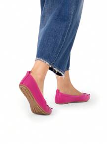 Women Hot Pink Bow Knot Flats Slip On Ballet Flats Round Toe Foldable Comfortable Soft Lightweight Travel Vacation Dress Flats Shoes - Hồng - Xem 5