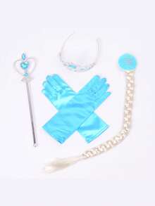 5pcs Princess Crown, Magic Wand, Gloves & Wig Set For Girls Cosplay - Multicolor - View 4