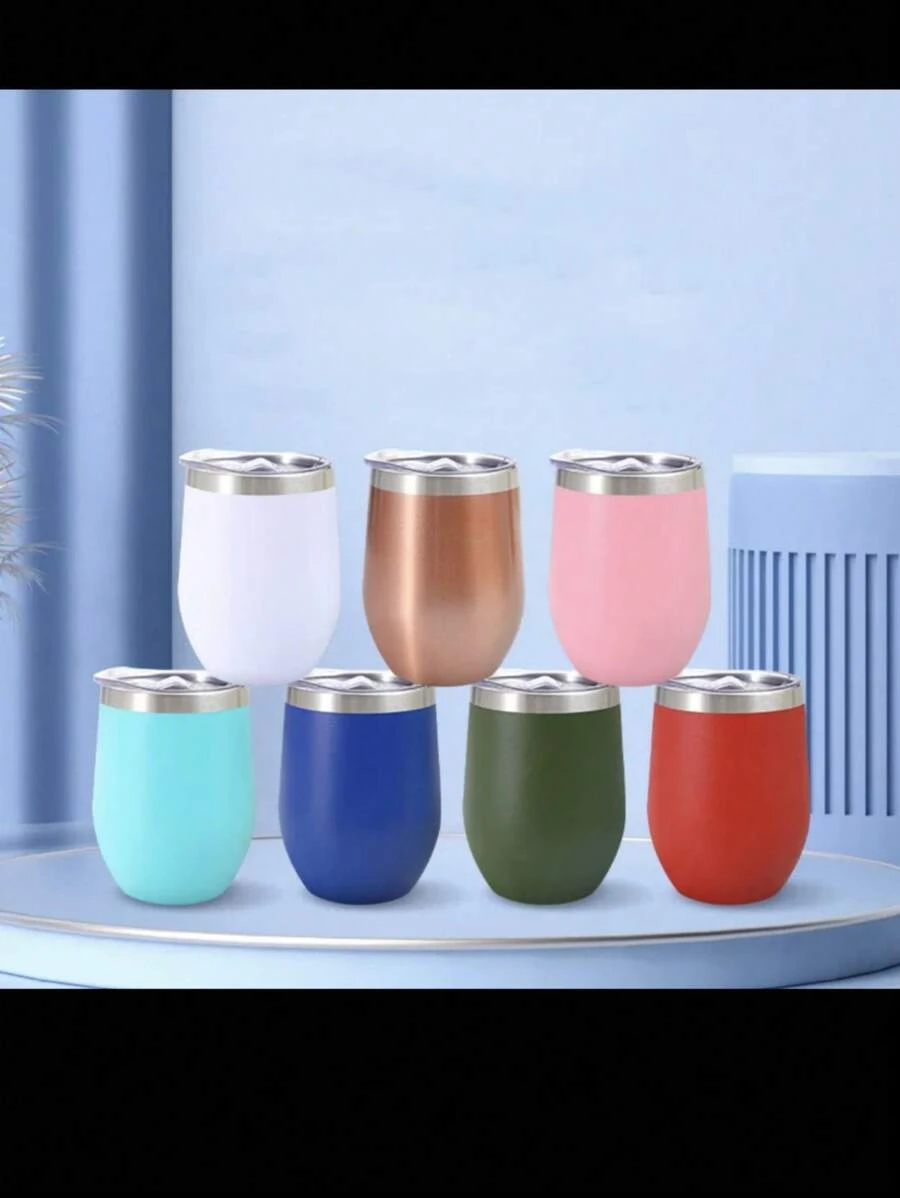 Copo térmico  parede dupla com tampa forma de ovo aço Inox 350ml - Multicolorido - Visão 1