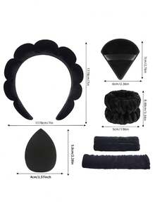 7-Piece Set Wash Makeup Headband Ladies Spa Makeup Remover Clean Face Hairband Set Makeup Sponge Puff High Skull Top Headband Set.
