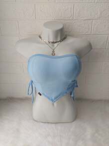 Women's Cropped Top With Band And Tie With Suplex Cup Strapless Blogueirinha One Size - Fits Sizes 36 To 42 - 淺藍色 - 查看 3