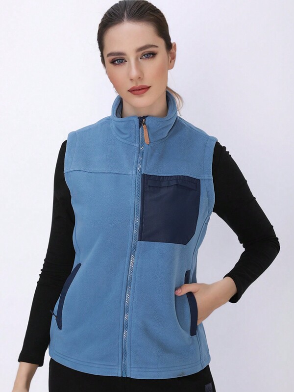 Women's Casual Outdoor Hiking Fleece Vest, Charcoal Blue