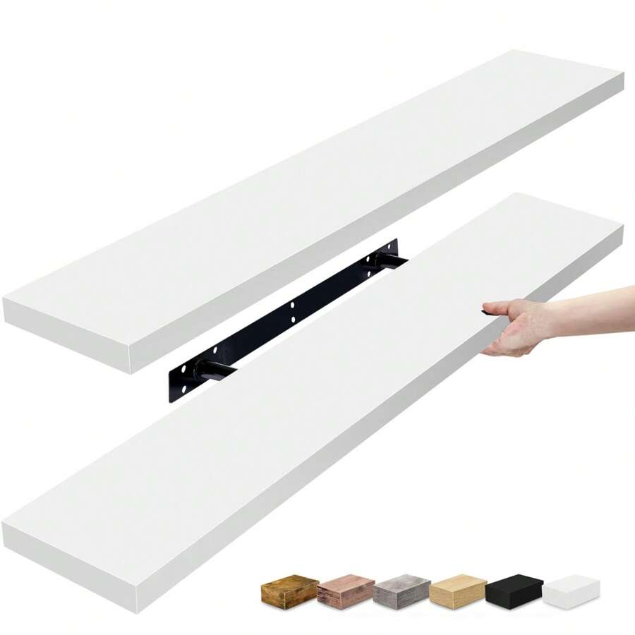 2 Pack (35"X9") Sorbus Long Floating Wall Shelves For Bedroom, Decor, Kitchen, Living Room - For Trophies, Frames, Bookshelf (White) - 白色 - 查看 1