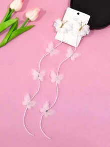2pcs Fashionable Bowknot & Rhinestone Hair Clips For Girls - White - View 2