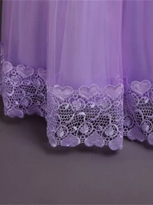 Tween Girls Solid Color Tulle 3D Floral Elegant Formal Dress, Suitable For Weddings And Parties, Excluding Headband - Màu tím - Xem 7