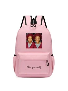 Customizable Shoulder Strap, Customizable Name, Customizable Text, Customizable Photo, DIY, Solid Color, Minimalist, Large Capacity, Lightweight, Comfortable Strap, Zipper Closure, Suitable For School, Work, Students, College Students, High School Students - Pink - View 6