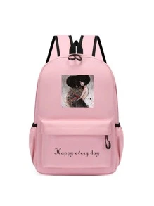 Customizable Shoulder Strap, Customizable Name, Customizable Text, Customizable Photo, DIY, Solid Color, Minimalist, Large Capacity, Lightweight, Comfortable Strap, Zipper Closure, Suitable For School, Work, Students, College Students, High School Students - Pink - View 4