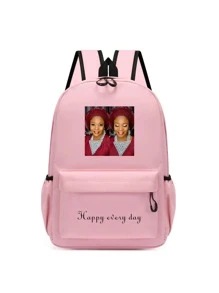 Customizable Shoulder Strap, Customizable Name, Customizable Text, Customizable Photo, DIY, Solid Color, Minimalist, Large Capacity, Lightweight, Comfortable Strap, Zipper Closure, Suitable For School, Work, Students, College Students, High School Students - Pink - View 5