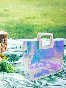 1 件全息小礼品袋，透明可重复使用生日礼品袋，适合女士，彩虹色圣诞婚礼礼品袋，带手柄，全息小礼品袋，适合女士、生日、圣诞节、单身派对礼品、购物可重复使用的透明礼品包装袋 - 彩色 - 查看 2