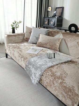 1 pieza Cojín de sofá de terciopelo de unicolor con estilo, almohadilla universal para sofá antideslizante y antirasguños para decoración del hogar, apta para las cuatro estaciones