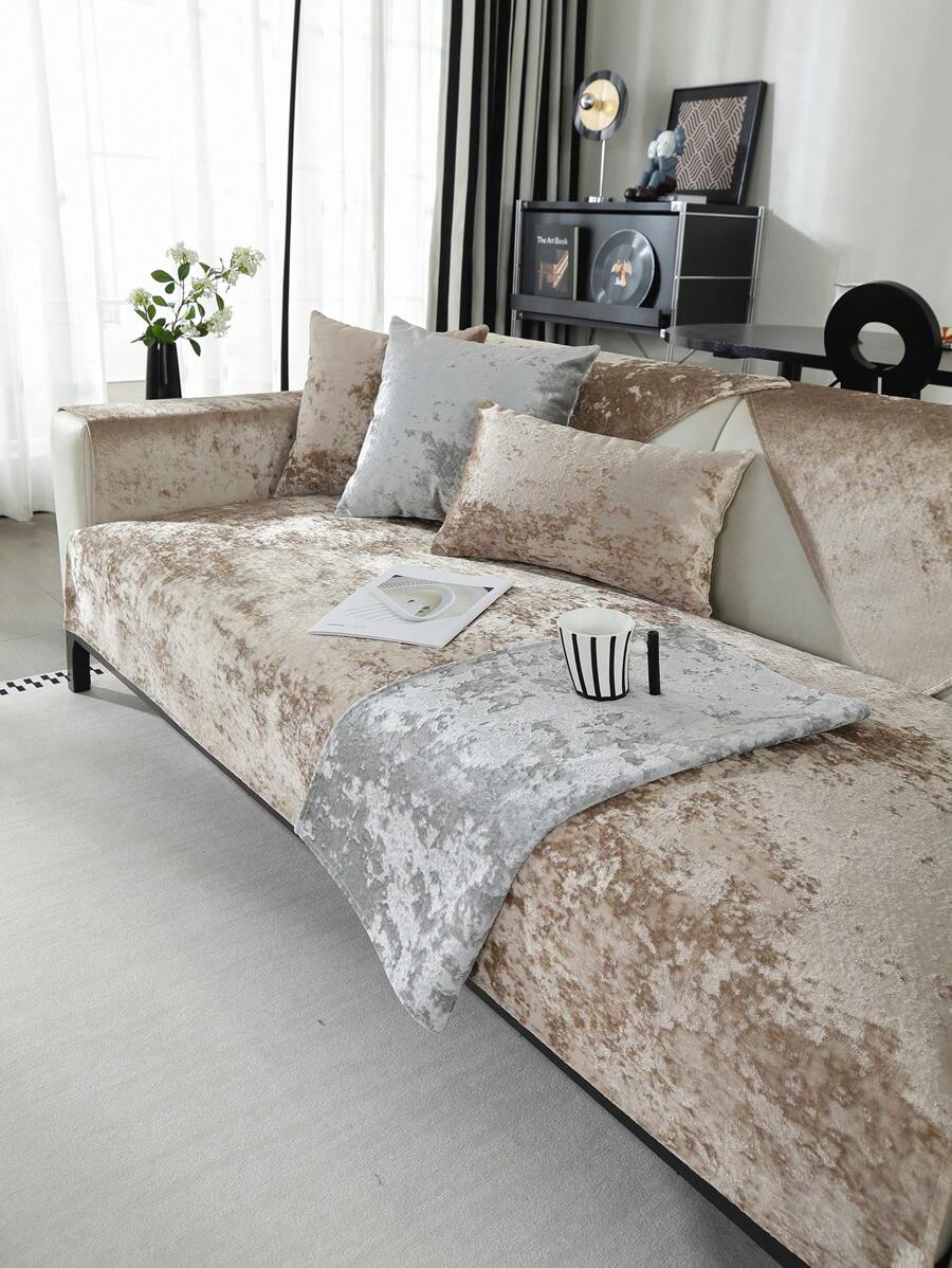 1pc Solid Color Velvet Sofa Cushion In Style, Non-Slip Anti-Scratch Home Decoration Universal Sofa Pad For Four Seasons