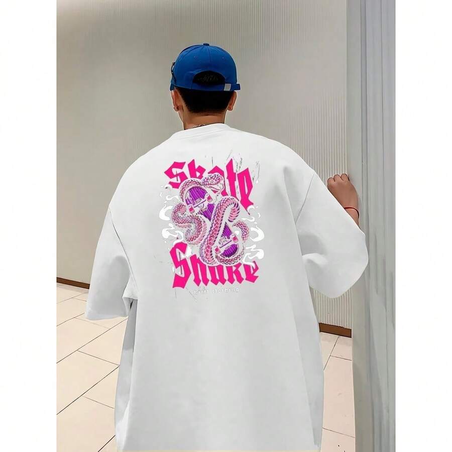 Men's Oversize T-Shirt Skateboard Snake Style Streetwear T-Shirt Premium Oversized Shirt - 白色 - 查看 1