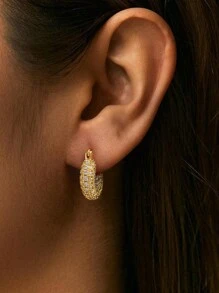 1 对奢华锆石环形耳环女士珠宝 925 纯银优雅环形耳环精美珠宝礼物适合女孩舞会装饰生日礼物 - 款式1 - 查看 1