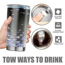 20OZ Taza aislada con bonito estampado floral azul, de acero inoxidable con doble pared y aislamiento al vacío. Botella de agua premium, recipiente para bebidas de verano portátil y práctico, termo para café con hielo perfecto para actividades al aire libre, camping, senderismo, conducción y viajes, idea de regalo perfecta