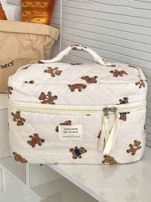 1 pièce/set Sac cosmétique multifonctionnel grande capacité avec motif mignon d'ours beige, sac de maquillage de voyage, sac de maquillage pour filles, sac portefeuille de retour à l'école portable pour le stockage des cosmétiques, pinceaux, téléphone portable, pièces, petits articles, à utiliser à la maison, en voyage, en vacances et à l'école. Sac de maquillage, sac de soins de la peau, sac de toilette, sacs de rangement, essentiels de voyage, essentiels de croisière, essentiels de dortoir, cadeaux pour les demoiselles d'honneur, cadeaux pour maman, cadeaux d'anniversaire, cadeaux pour les amis et les enseignants, décoration de la maison, salle de bain, salon, chambre à coucher, organisateur de salle de bain, organisateur de bijoux, organisateur d'huile à lèvres, organisateur de vernis à ongles, organisateur de maquillage, étui à maquillage, fournitures scolaires, produits essentiels pour les vacances, sac à cosmétiques, sacs à maquillage, organisateur de maquillage d'hiver, rangemen