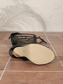 12厘米镂空系带靴夏季舒适凉爽靴子后拉链