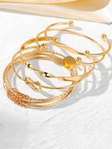 5/6pcs Set Luxury Geometric Metal Bangle Bracelets For Women - Bracelet Set - View 2
