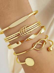 5/6pcs Set Luxury Geometric Metal Bangle Bracelets For Women - Bracelet Set - View 3
