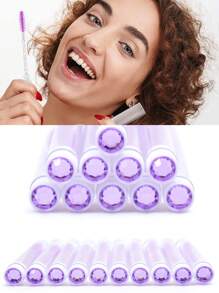 10 件装钻石睫毛刷管睫毛延长睫毛膏刷盒装眉梳刷涂抹器可更换防尘闪亮钻石化妆刷 - 彩色 - 查看 3