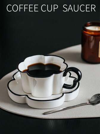 1 Set Luxury Floral Petal Shaped Coffee Set, Ceramic Tea Cup And Saucer, Suitable For Afternoon Tea, Dessert And Gift Set, Breakfast Drinking Cup, Tea Party, Afternoon Tea, Home, Garden, Restaurant, Summer & Winter