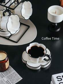 Luxury Petal Design Coffee Set, Ceramic Tea Cup And Saucer, Suitable For Afternoon Tea, Desserts And Gifts, Breakfast Drinkware, Tea Party, Afternoon Tea, Home, Garden, Restaurant, Summer And Winter Back To School