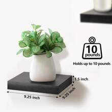 Set Of 3 (9") Sorbus Square Floating Shelves With Invisible Mounting Brackets For Living Room Decor, Bedroom, Bathroom Decor, Home & Kitchen (Black) - màu đen - Xem 4