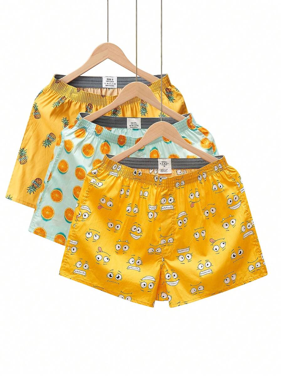 3pcs/Pack Cartoon Print Comfortable Men's Airy Breathable Pajama Pants - Multicolor - View 1