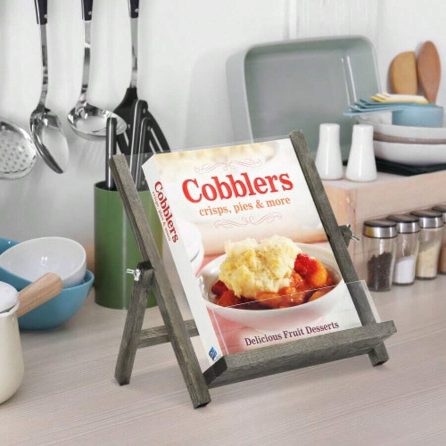 MyGift Farmhouse Recipe Rack, Gray Wood And Acrylic Cookbook Stand ...