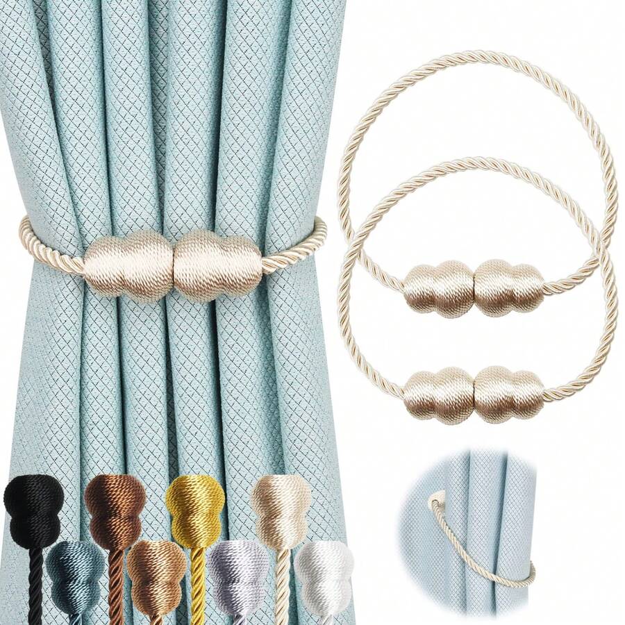 Magnetic Curtain Tiebacks 2 Packs Rope Decorative Curtain Tie Backs Elegant Curtain Holders For Drapes Outdoor Window Treatment Holdbacks