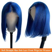 13x4 Transparent Blue Bob Lace Front Wigs Human Hair 10--16Inch Colored Short Bob Frontal Lace Wig Human Hair Glueless Wigs For Women13x4 Blue Bob Wig Human Hair Free Part Pre Plucked
