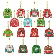 15pcs/Set Christmas Sweater Rhinestone Painting Keychain, 5D Diamond Art Keychain Christmas Rhinestone Painting Craft Kits For DIY Home Decor - Multicolor - View 5