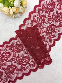 1pc/200cm Soft Stretch Lace Trim, 15cm Wide, Fashion Garment Accessory - Burgundy - View 1