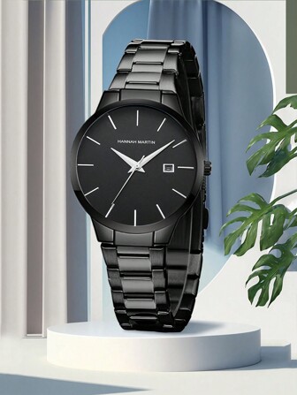 HANNAH MARTIN Elegant Women's Black Stainless Steel Watch With 28mm Mini Dial And Date Function - Perfect For Casual And Business Wear