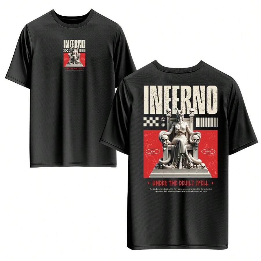 Unisex 100% Cotton T-Shirt Front And Back Print Streetwear ROUND NECK - màu đen - Xem 1