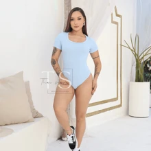 KIT 3 WOMEN'S BODYSUITS WITH SHORT SLEEVES, RIBBED, TERRY CLOTHING - 黑色,白色和淡藍色 - 查看 5