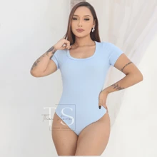 KIT 3 WOMEN'S BODYSUITS WITH SHORT SLEEVES, RIBBED, TERRY CLOTHING - 黑色,白色和淡藍色 - 查看 4