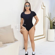 KIT 3 WOMEN'S BODYSUITS WITH SHORT SLEEVES, RIBBED, TERRY CLOTHING - 黑色,白色和淡藍色 - 查看 10