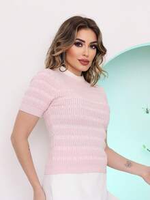 Women's Short Sleeve Blouse Modal Knit Dots Summer Fashion - 乾枯玫瑰色 - 查看 3