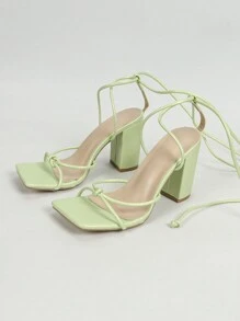 Women's Black Open Toe Sandals, Sexy & Fashionable Party New Style Cross Strap Buckle Square Toe High Heel Shoes, Simple Elegant & Comfortable, Platform Chunky Heels - Green - View 8