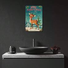 1pc Vintage Deer Metal Tin Sign, Merry Wall Decor, Retro Iron Foil Carving Art For Indoor Outdoor, Home Bedroom Dining Room Bar Cafe School Library Garage - 8x12 Inch, Stickers, Wall Decal, Vinly Decal For Home Decorations, Spring Decoration Items Refresh Your Home, Rama Decoration Stickers