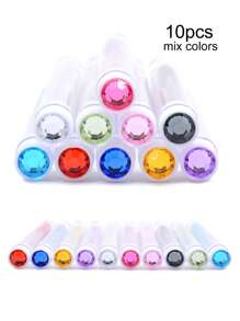 10 件装钻石睫毛刷管睫毛延长睫毛膏刷盒装眉梳刷涂抹器可更换防尘闪亮钻石化妆刷 - 彩色 - 查看 11