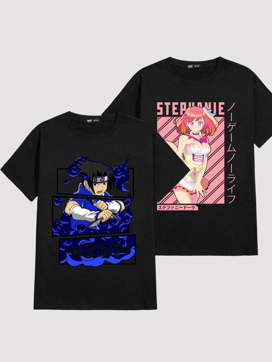 Kit 2 Unisex Couple T-Shirts 100% Cotton Streetwear New Release - Fast Shipping - 黑色 - 查看 1